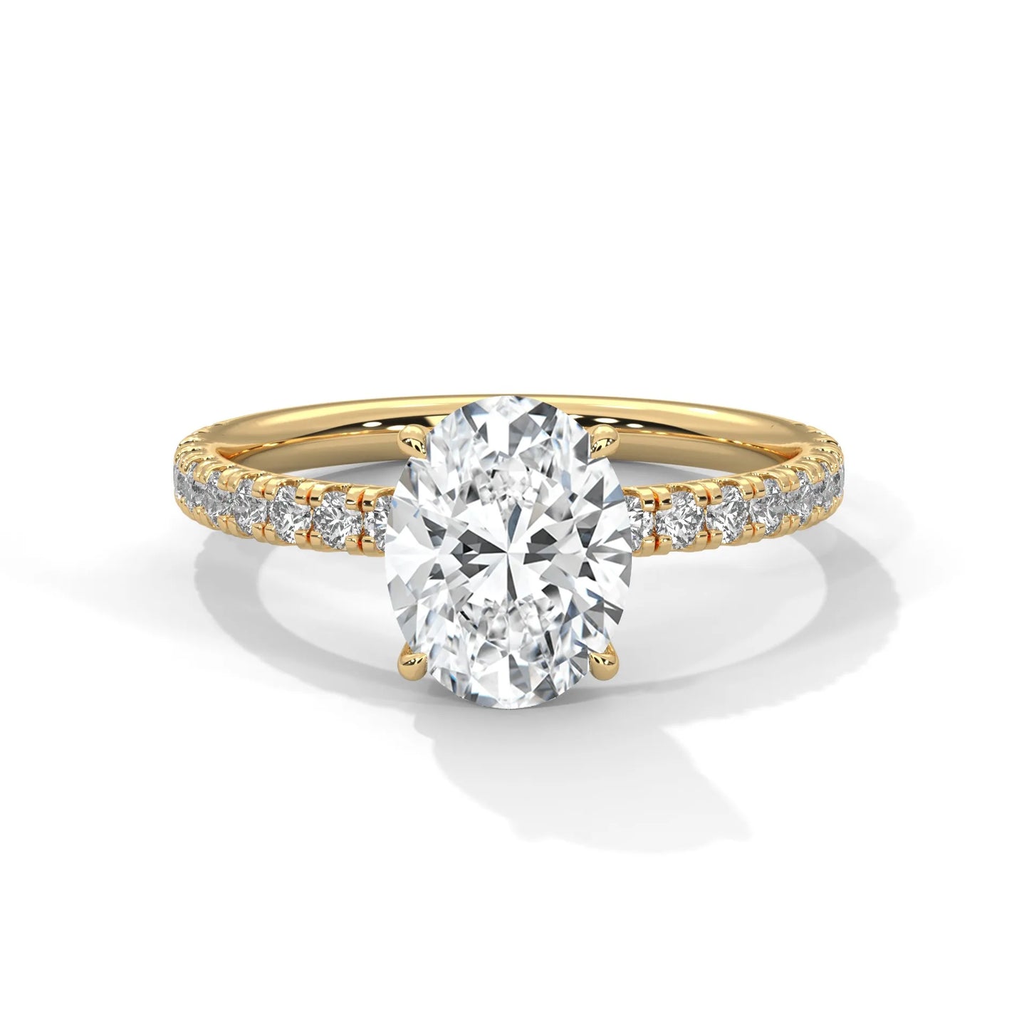 2.0ct oval cut moissanite solitaire ring with pave set band 925 sterling silver