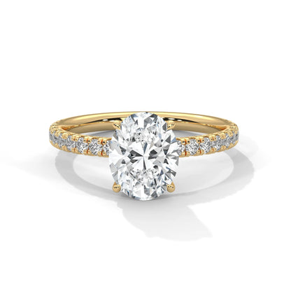 2.0ct Oval Cut Moissanite Solitaire Ring with Pave Set Band 925 Sterling Silver