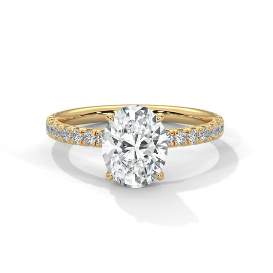 2.0ct Oval Cut Moissanite Solitaire Ring with Pave Set Band 925 Sterling Silver