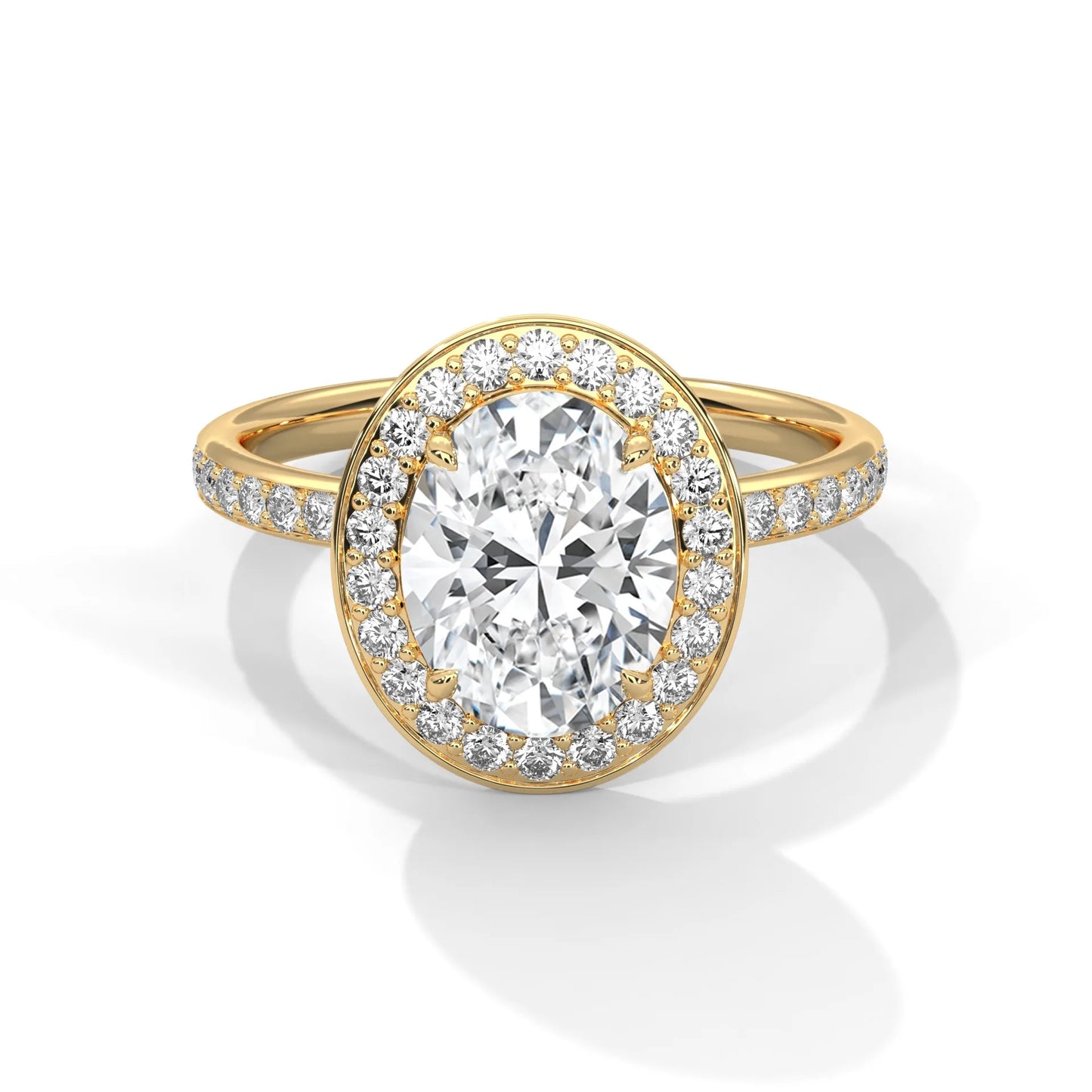 2.0ct oval cut moissanite halo solitaire ring with pave set band 925 sterling silver engagement band