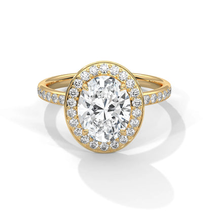 2.0ct Oval Cut Moissanite Halo Solitaire Ring with Pave Set Band 925 Sterling Silver Engagement Band