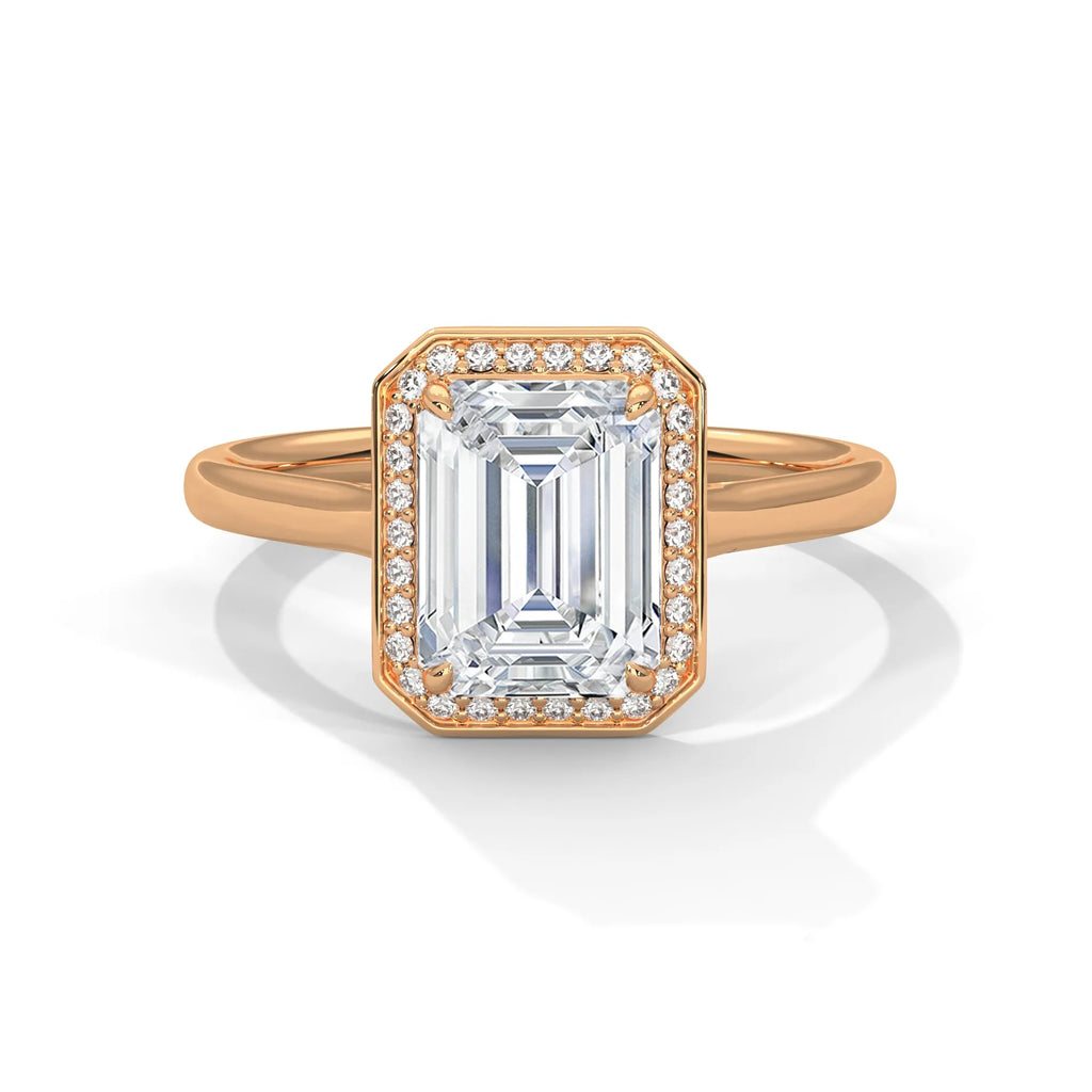 2.0ct Emerald Cut Moissanite Halo Solitaire Ring 925 Sterling Silver Engagement Band