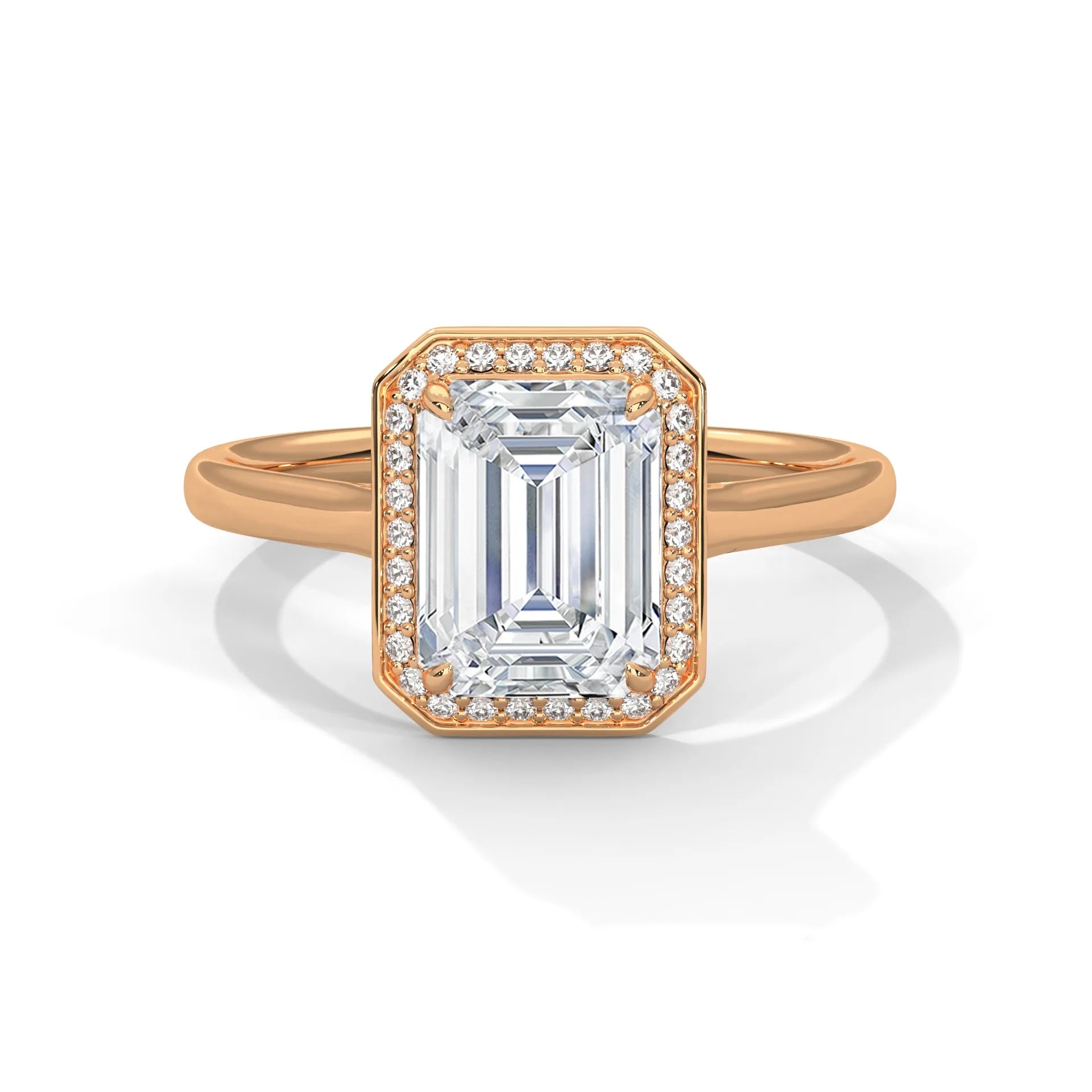 2.0ct Emerald Cut Moissanite Halo Solitaire Ring 925 Sterling Silver Engagement Band