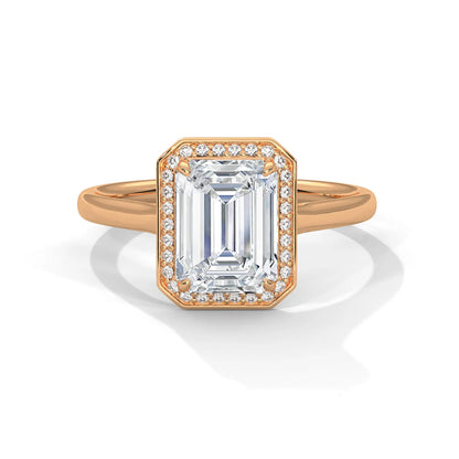 2.0ct Emerald Cut Moissanite Halo Solitaire Ring 925 Sterling Silver Engagement Band
