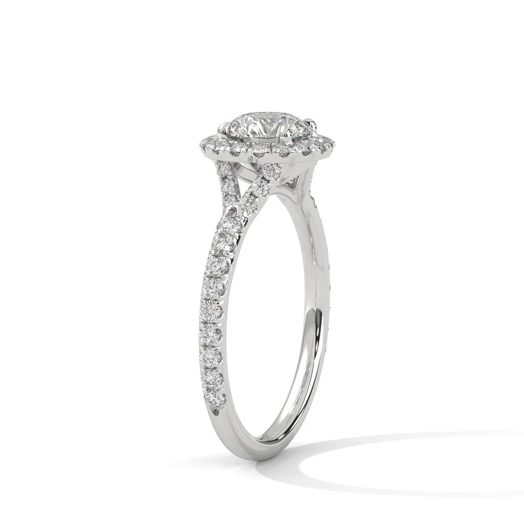 1.0ct Round Brilliant Cut Moissanite Halo Solitaire Ring 925 Sterling Silver Engagement Band