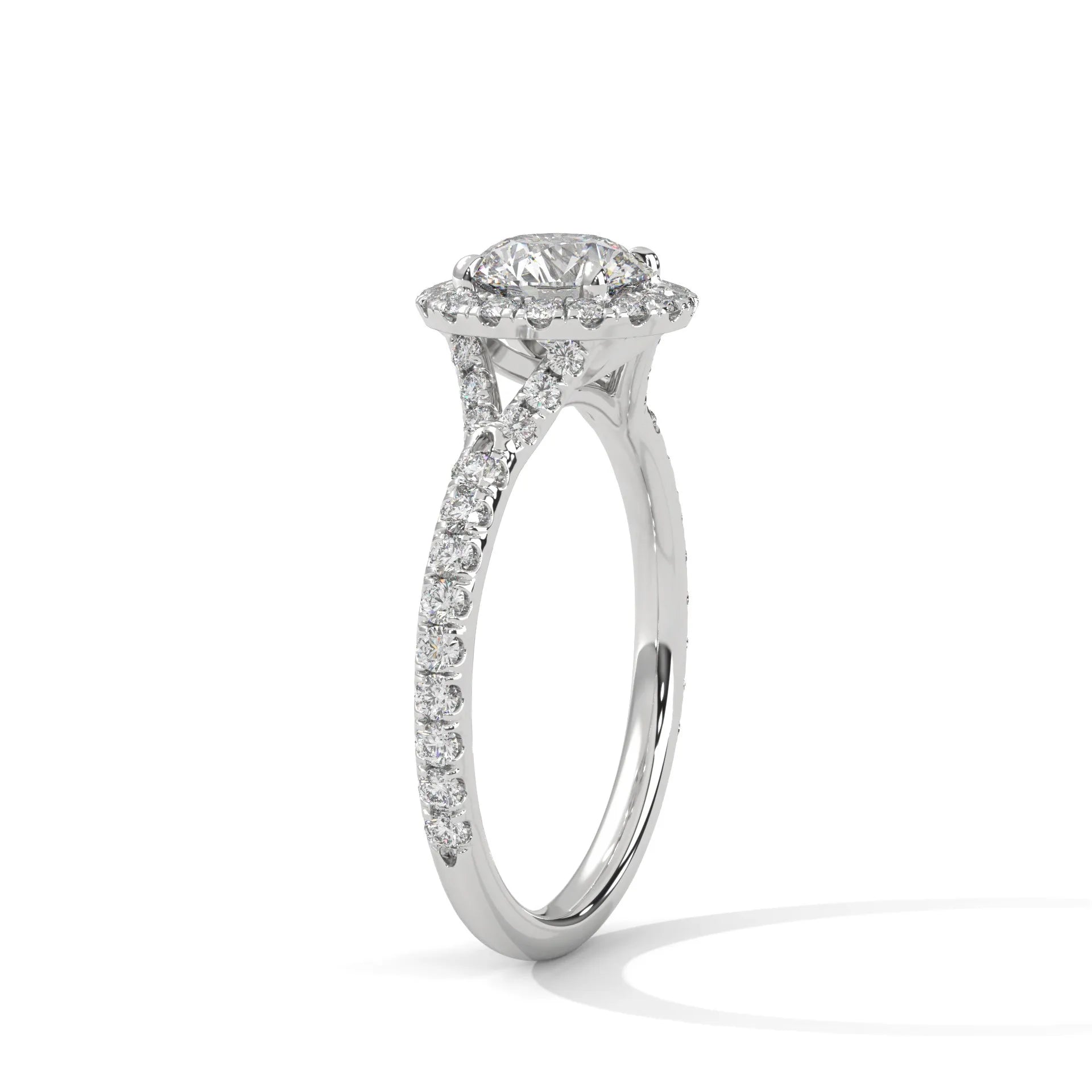 1.0ct Round Brilliant Cut Moissanite Halo Solitaire Ring 925 Sterling Silver Engagement Band