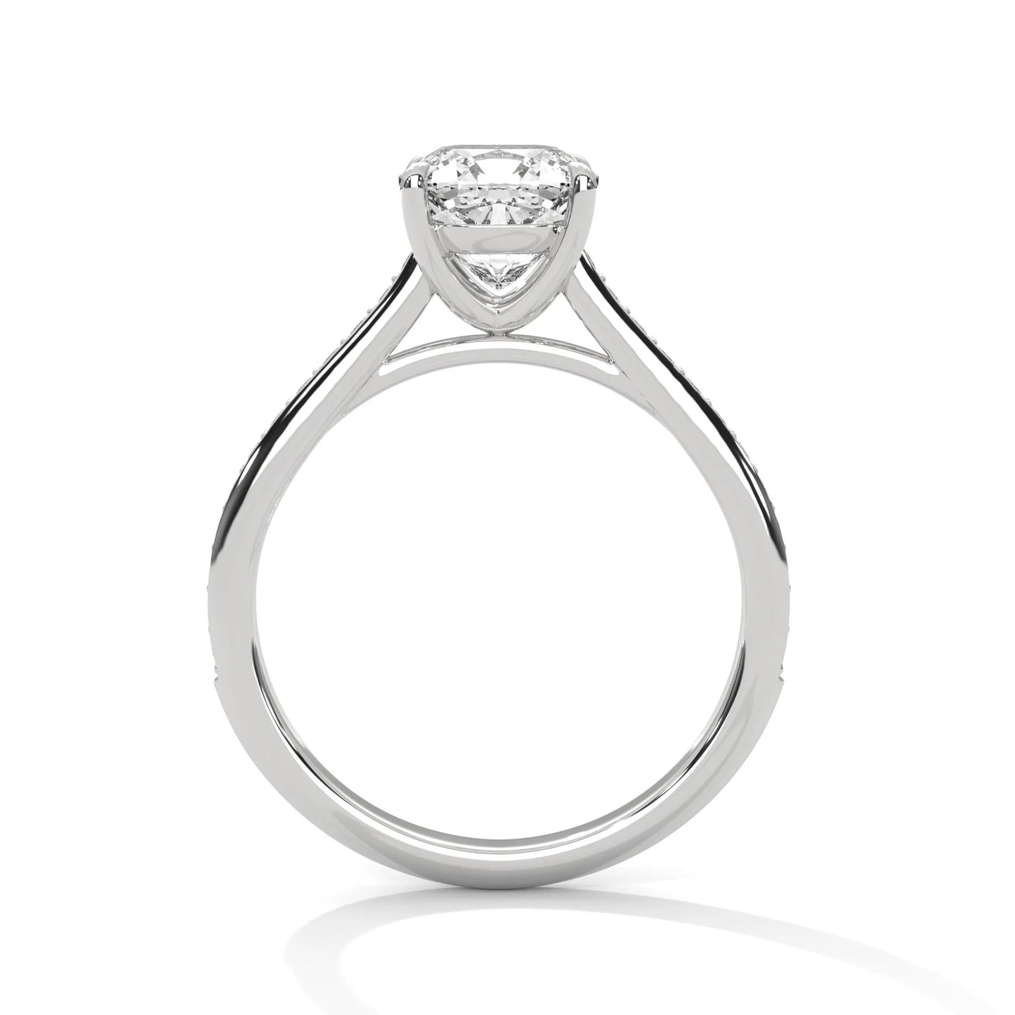 2.24ctw cushion cut moissanite solitaire ring with pave set band 925 sterling silver