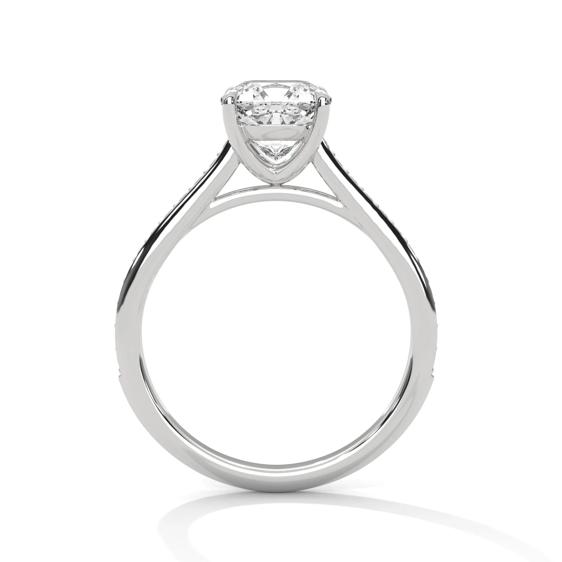 2.24ctw Cushion Cut Moissanite Solitaire Ring with Pave Set Band 925 Sterling Silver