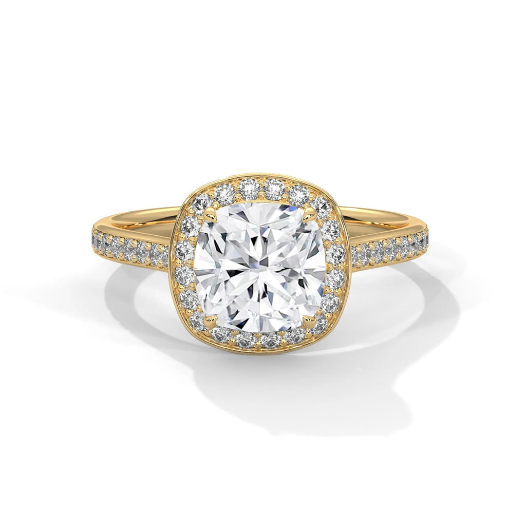 2.0ct Cushion Cut Moissanite Halo Solitaire Ring 925 Sterling Silver Engagement Band
