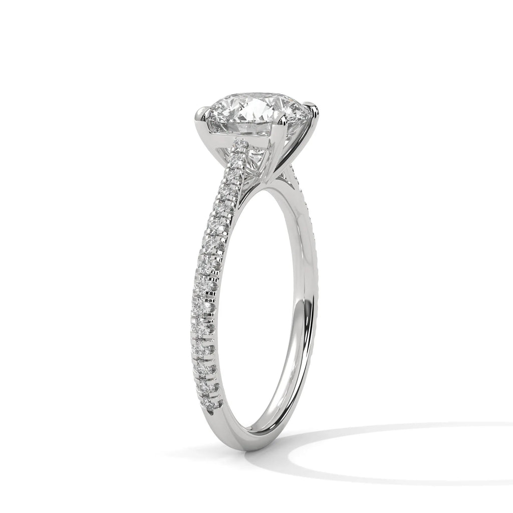 2.0ct Round Brilliant Cut Moissanite Solitaire Ring 925 Sterling Silver Pave Set Band