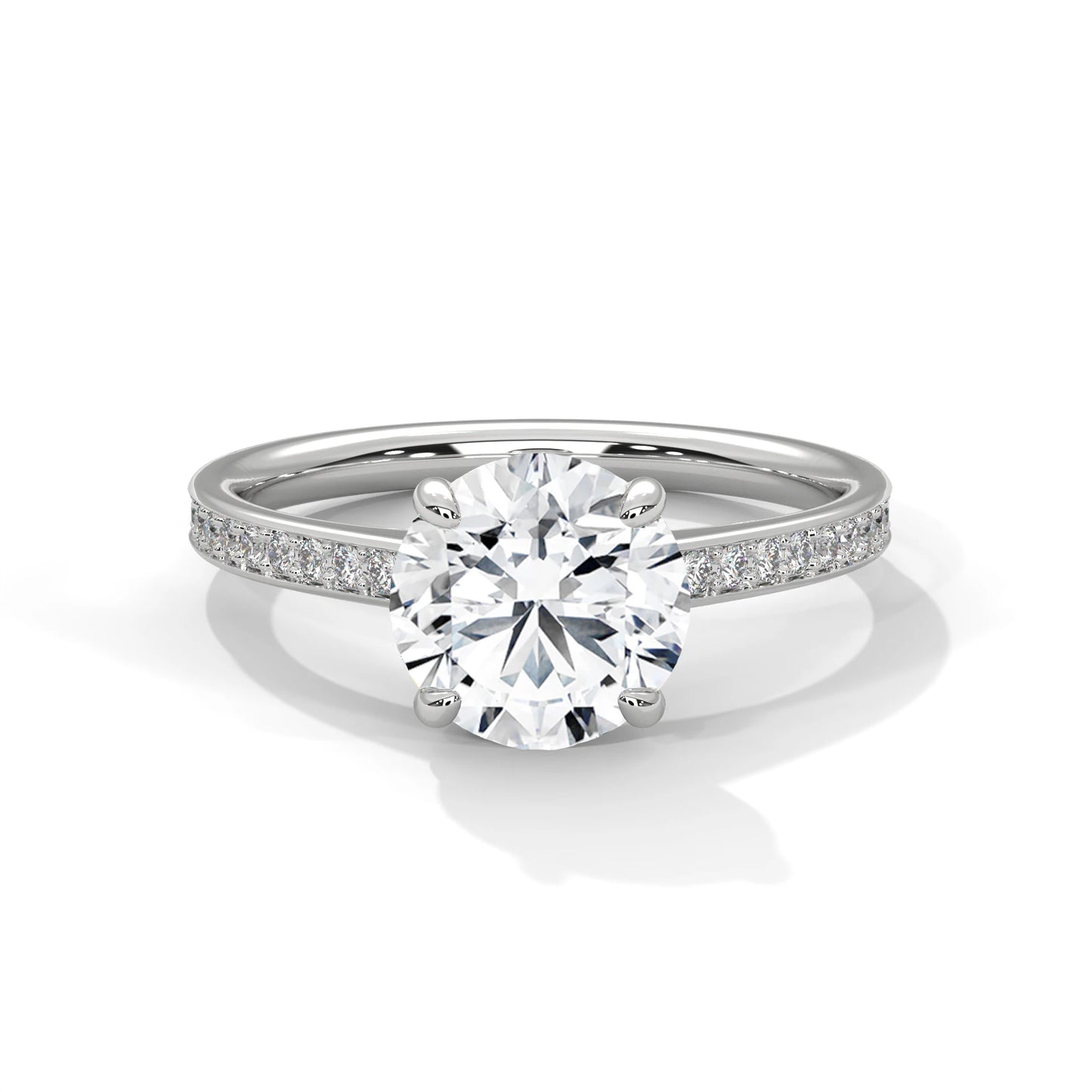 2.0ct round brilliant cut moissanite solitaire ring with pave band 925 sterling silver
