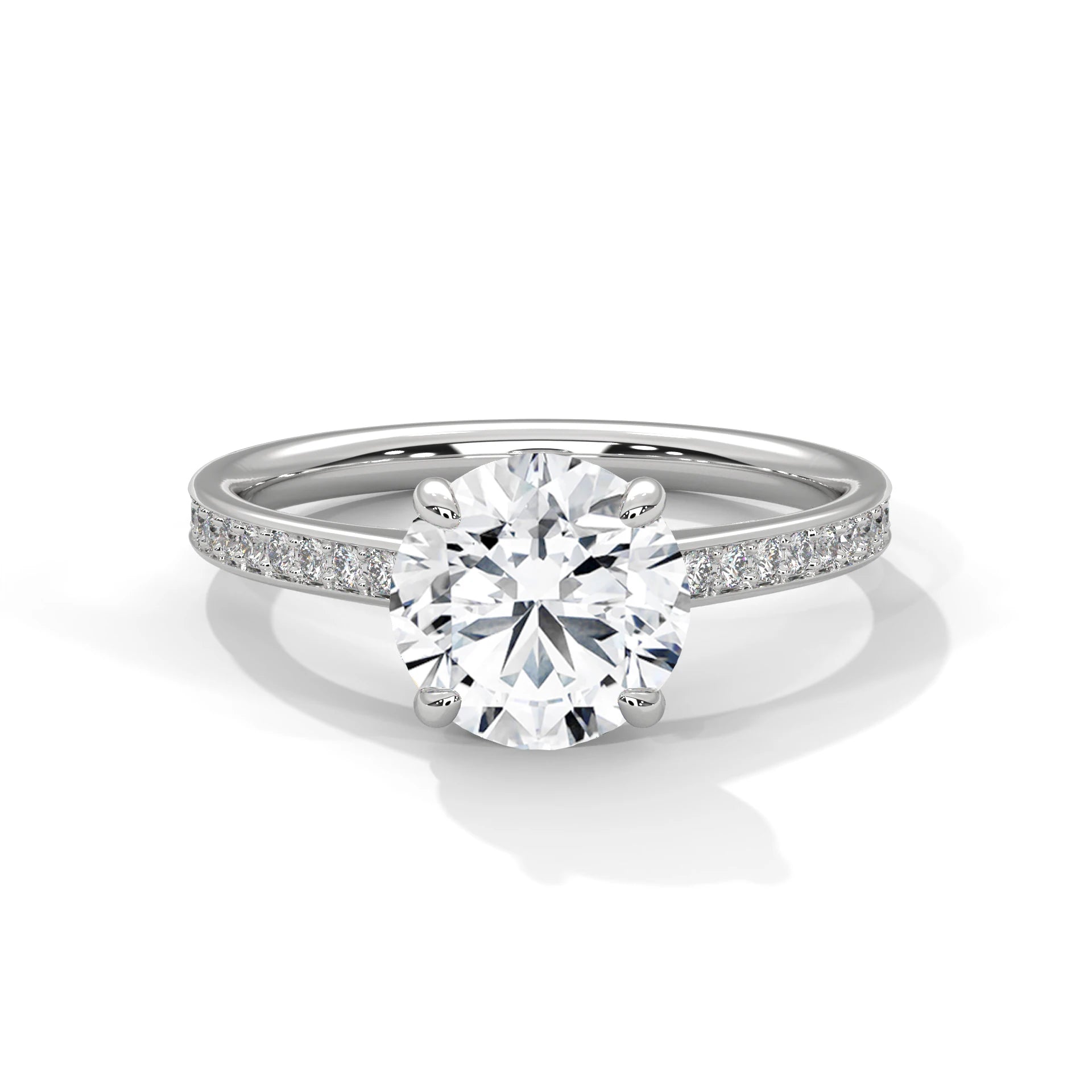 2.0ct Round Brilliant Cut Moissanite Solitaire Ring with Pave Band 925 Sterling Silver