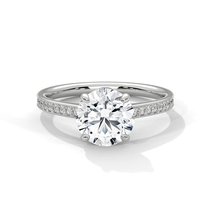2.0ct Round Brilliant Cut Moissanite Solitaire Ring with Pave Band 925 Sterling Silver