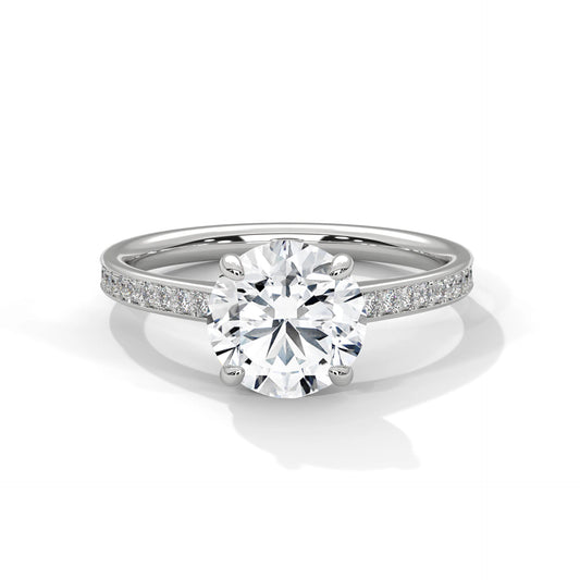 2.0ct Round Brilliant Cut Moissanite Solitaire Ring with Pave Band 925 Sterling Silver