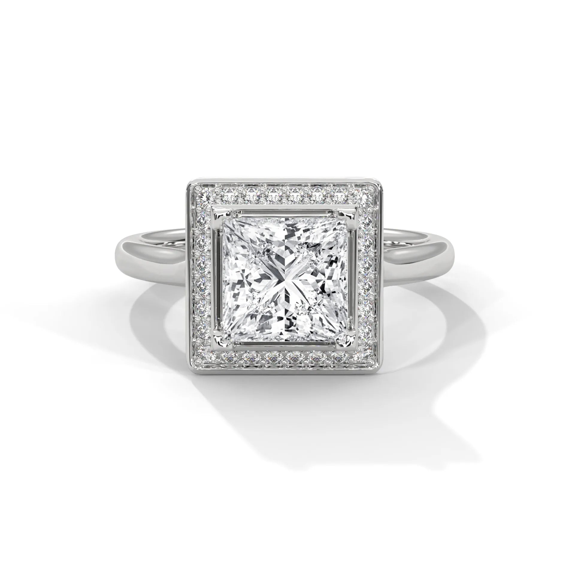 2.0ct Princess Cut Moissanite Halo Solitaire Ring 925 Sterling Silver Engagement Band