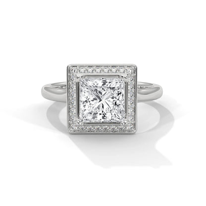 2.0ct Princess Cut Moissanite Halo Solitaire Ring 925 Sterling Silver Engagement Band