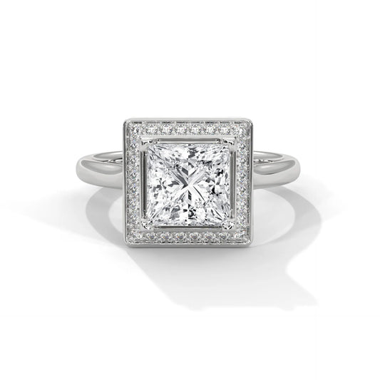 2.0ct Princess Cut Moissanite Halo Solitaire Ring 925 Sterling Silver Engagement Band