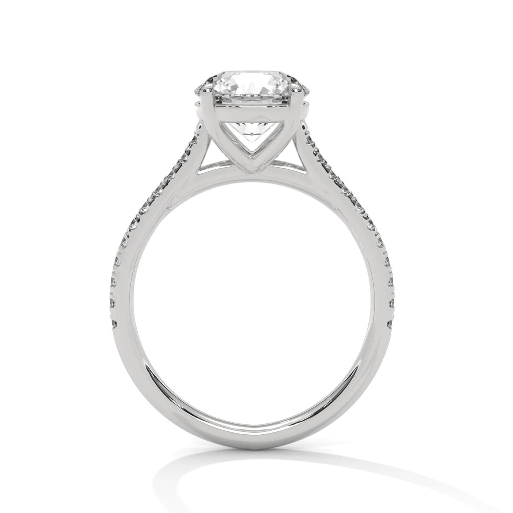 2.0ct Round Brilliant Cut Moissanite Solitaire Ring with Pave Band 925 Sterling Silver