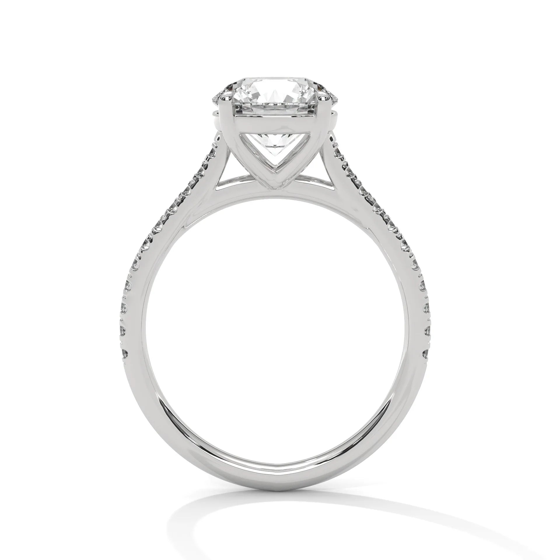 2.0ct Round Brilliant Cut Moissanite Solitaire Ring with Pave Band 925 Sterling Silver
