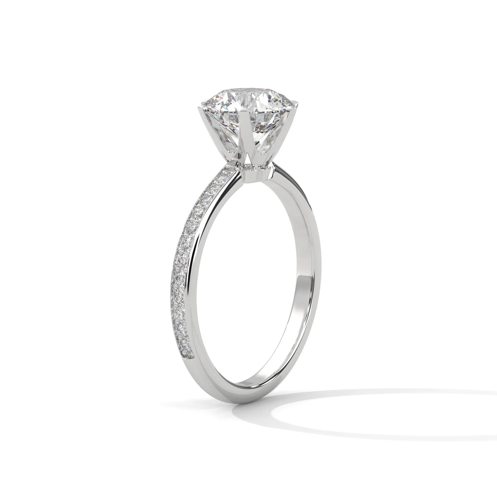 2.24ctw Round Brilliant Cut Moissanite Solitaire Ring with Pave Set Band 925 Sterling Silver