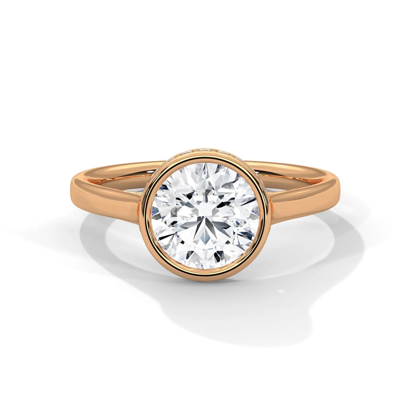 2.0ct round brilliant cut moissanite bezel set solitaire ring with hidden halo 925 sterling silver