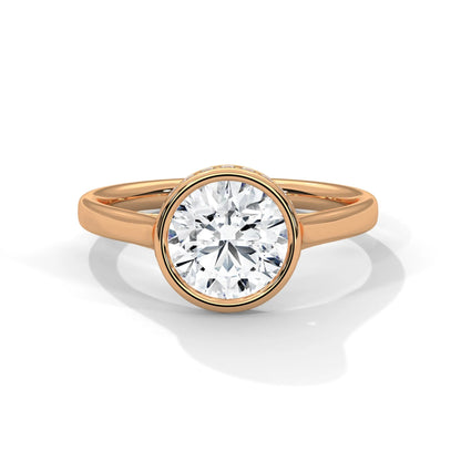 2.0ct Round Brilliant Cut Moissanite Bezel Set Solitaire Ring with Hidden Halo 925 Sterling Silver