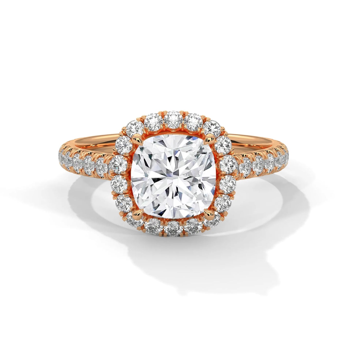 2.0ct cushion cut moissanite halo solitaire ring with pave band 925 sterling silver