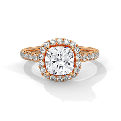2.0ct Cushion Cut Moissanite Halo Solitaire Ring with Pave Band 925 Sterling Silver