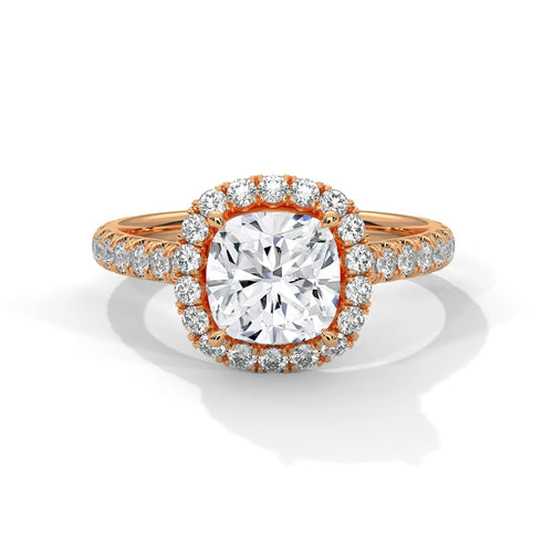 2.0ct Cushion Cut Moissanite Halo Solitaire Ring with Pave Band 925 Sterling Silver
