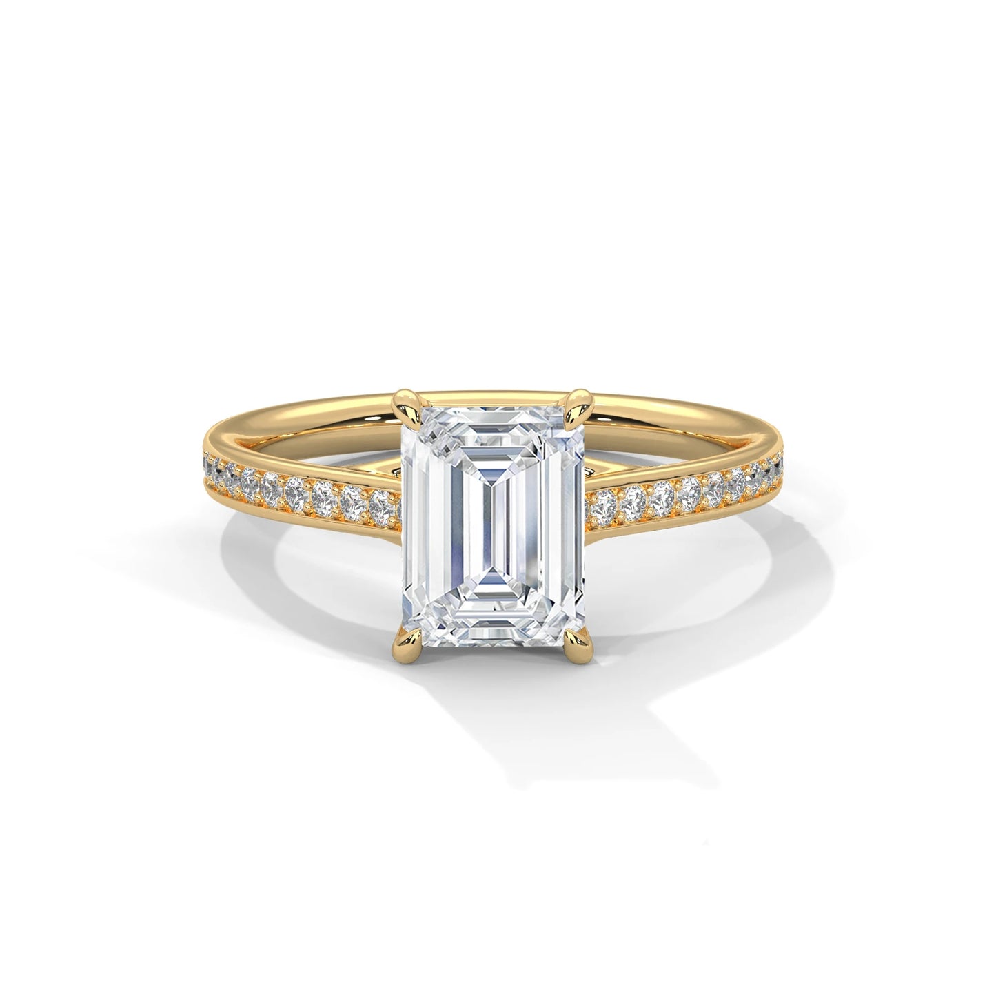 2.0ct emerald cut moissanite solitaire ring 925 sterling silver pave set engagement band