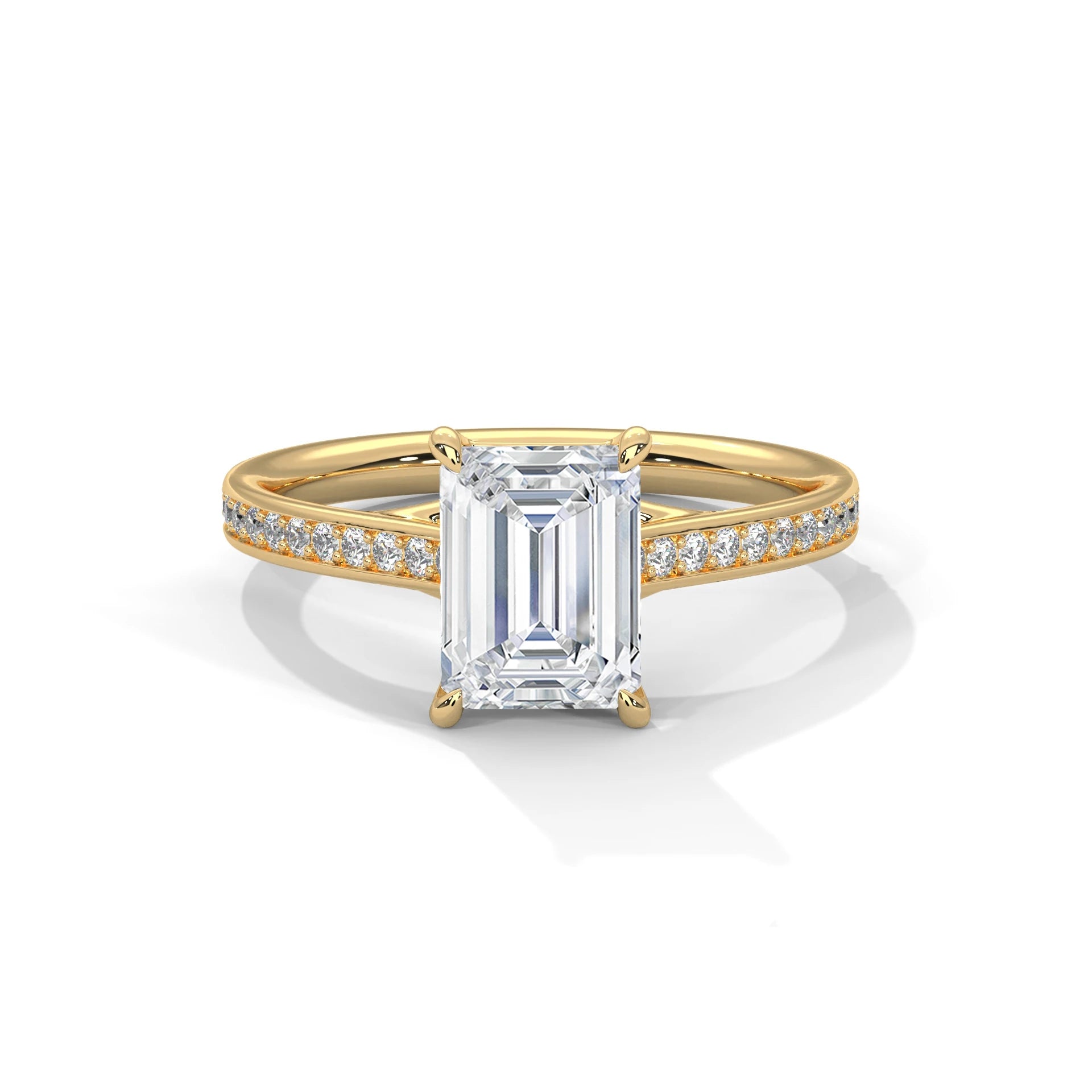 2.0ct Emerald Cut Moissanite Solitaire Ring 925 Sterling Silver Pave Set Engagement Band