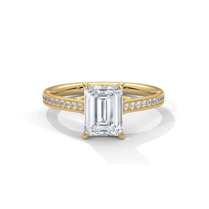 2.0ct Emerald Cut Moissanite Solitaire Ring 925 Sterling Silver Pave Set Engagement Band