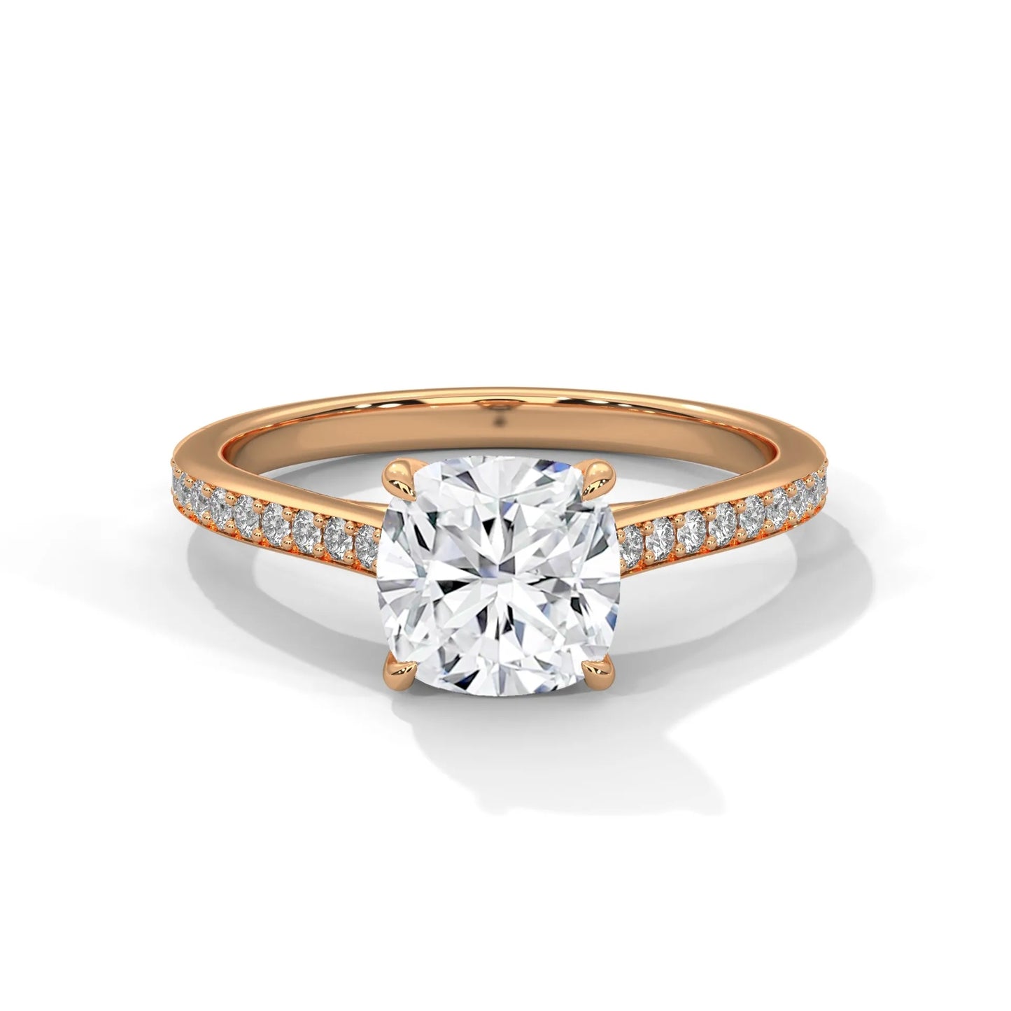 2.24ctw cushion cut moissanite solitaire ring with pave set band 925 sterling silver