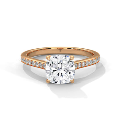2.24ctw Cushion Cut Moissanite Solitaire Ring with Pave Set Band 925 Sterling Silver