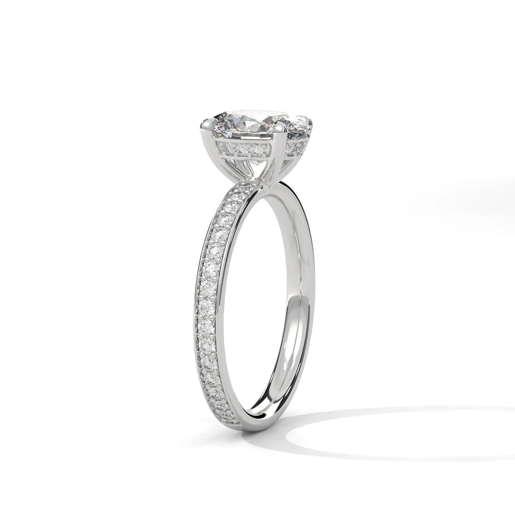 2.0ct Oval Cut Moissanite Solitaire Ring with Pave Set Band 925 Sterling Silver
