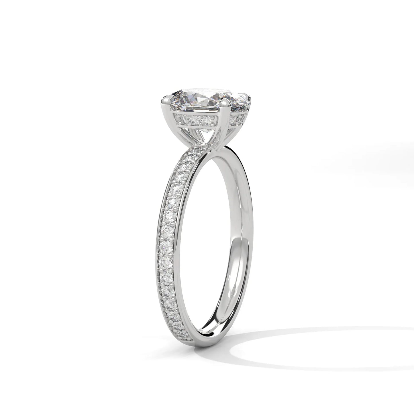 2.0ct oval cut moissanite solitaire ring with pave set band 925 sterling silver