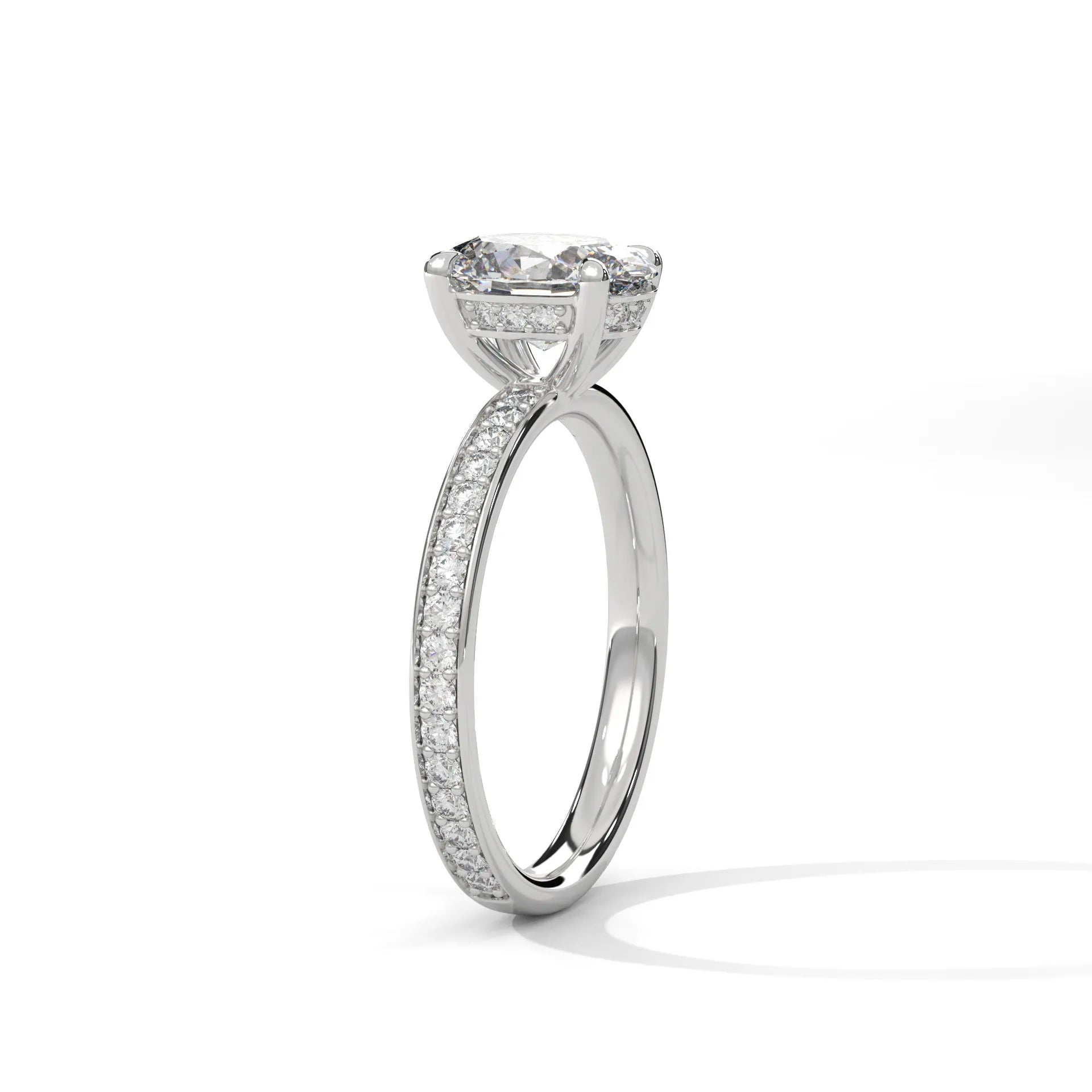 2.0ct Oval Cut Moissanite Solitaire Ring with Pave Set Band 925 Sterling Silver