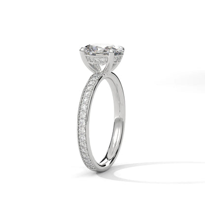 2.0ct Oval Cut Moissanite Solitaire Ring with Pave Set Band 925 Sterling Silver