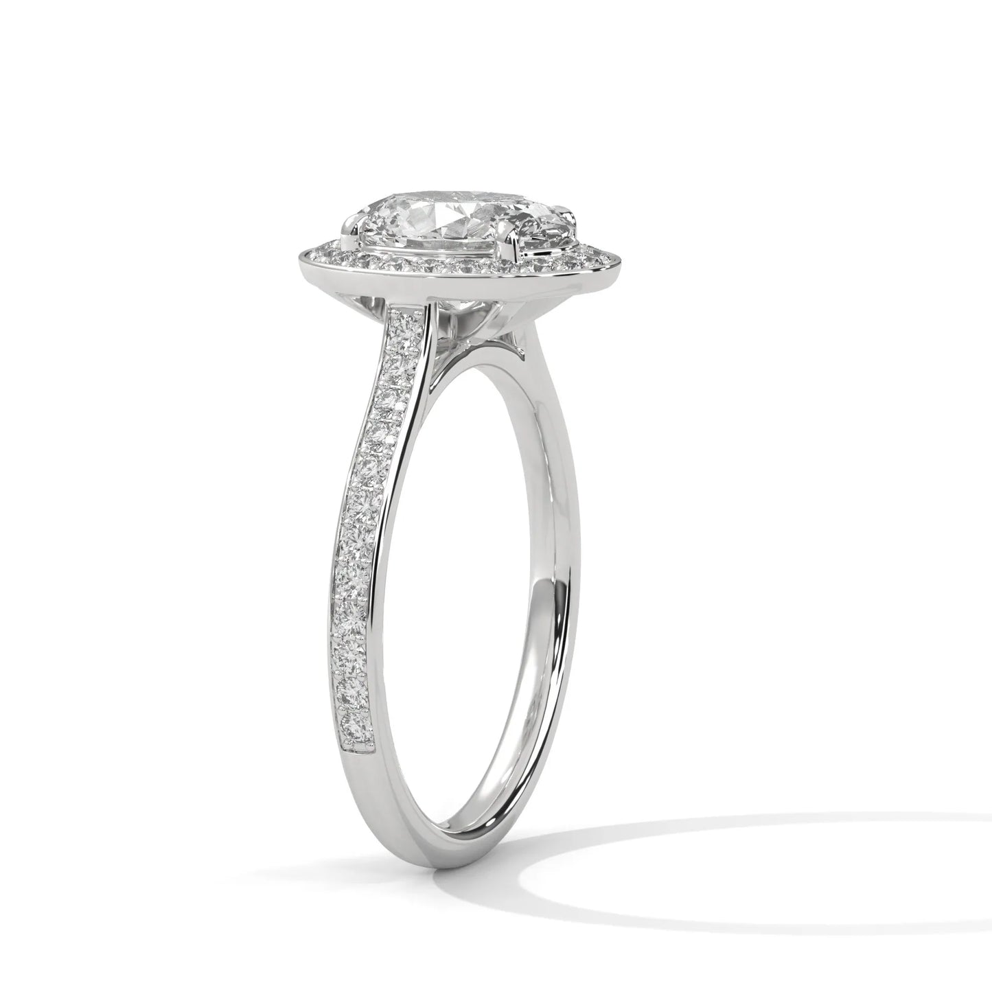 2.0ct oval cut moissanite halo solitaire ring with pave set band 925 sterling silver