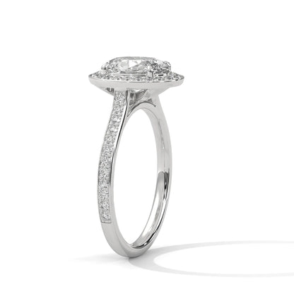 2.0ct Oval Cut Moissanite Halo Solitaire Ring with Pave Set Band 925 Sterling Silver