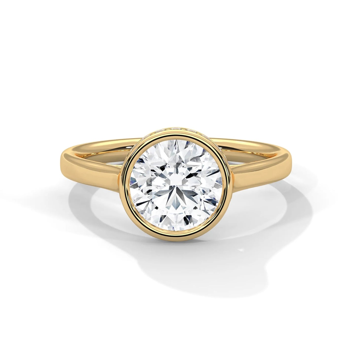 2.0ct round brilliant cut moissanite bezel set solitaire ring with hidden halo 925 sterling silver