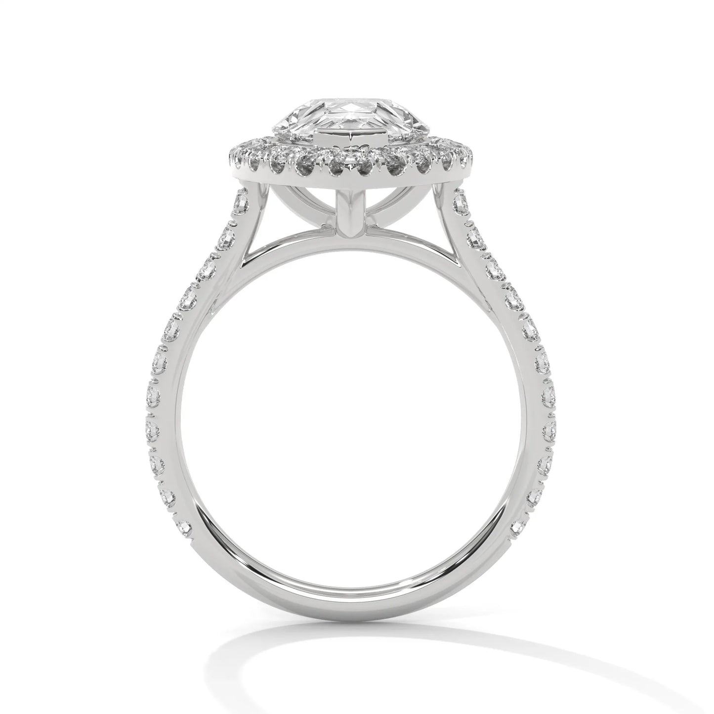 3.0ct pear cut moissanite halo solitaire ring with pave set band 925 sterling silver