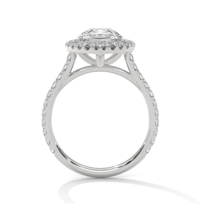 3.0ct Pear Cut Moissanite Halo Solitaire Ring with Pave Set Band 925 Sterling Silver
