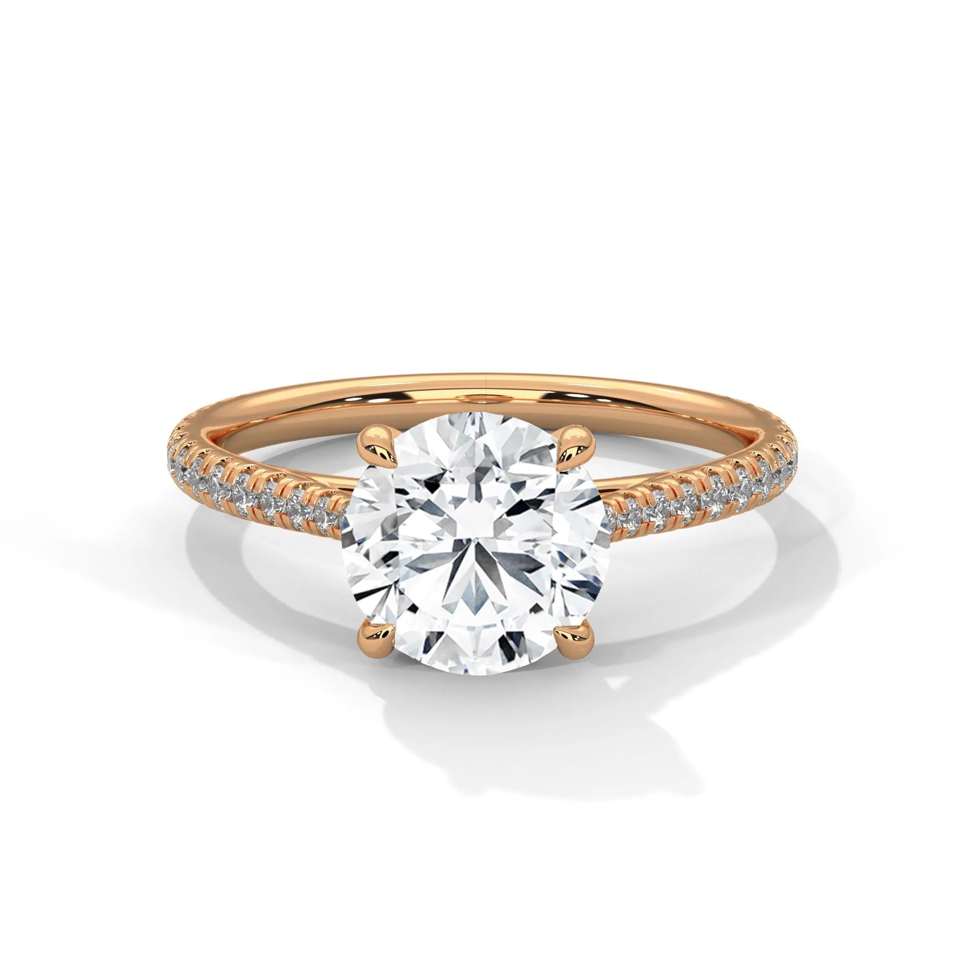 2.0ct Round Brilliant Cut Moissanite Solitaire Ring 925 Sterling Silver Pave Set Band