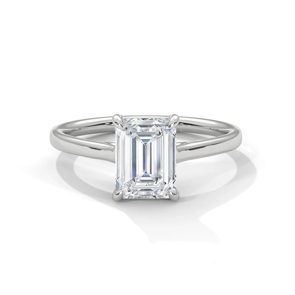 2.0ct Emerald Cut Moissanite Solitaire Ring 925 Sterling Silver Classic Engagement Band