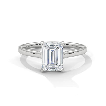2.0ct Emerald Cut Moissanite Solitaire Ring 925 Sterling Silver Classic Engagement Band