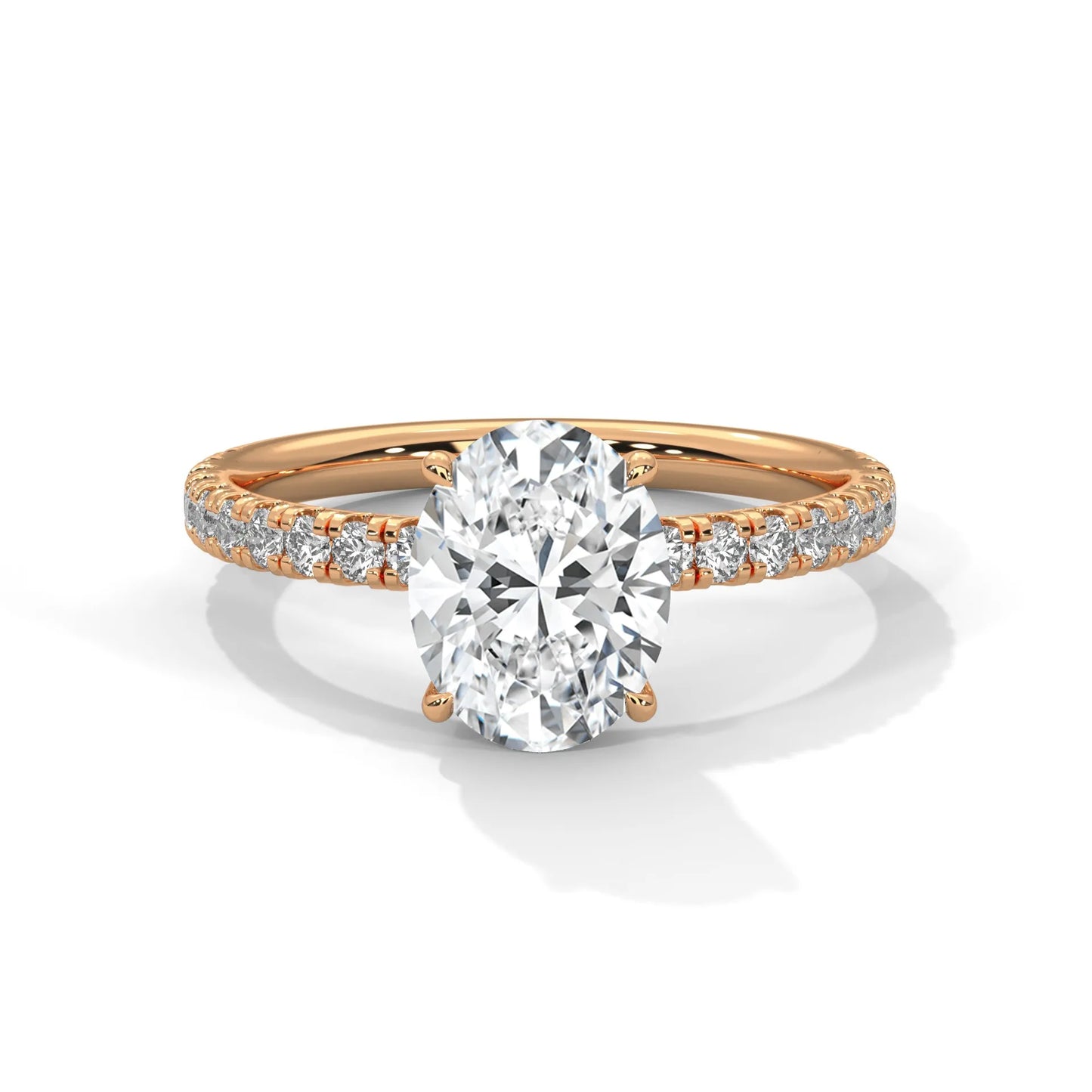 2.0ct oval cut moissanite solitaire ring with pave set band 925 sterling silver