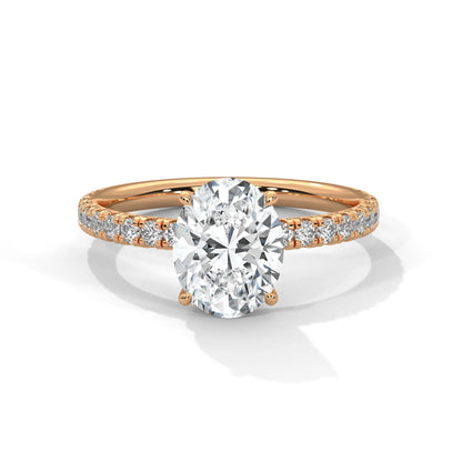 2.0ct Oval Cut Moissanite Solitaire Ring with Pave Set Band 925 Sterling Silver