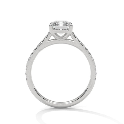 2.0ct Emerald Cut Moissanite Solitaire Ring with Pave Set Band 925 Sterling Silver