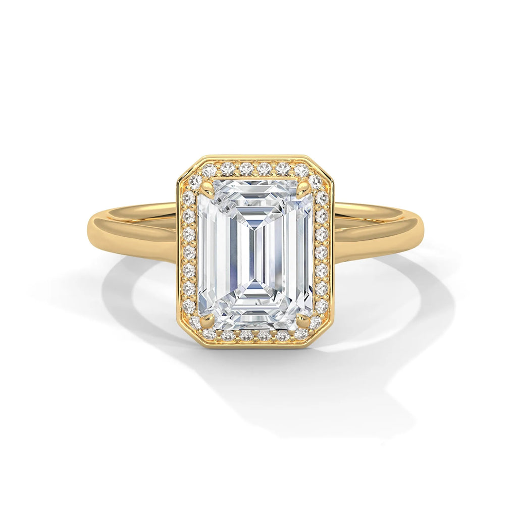 2.0ct Emerald Cut Moissanite Halo Solitaire Ring 925 Sterling Silver Engagement Band